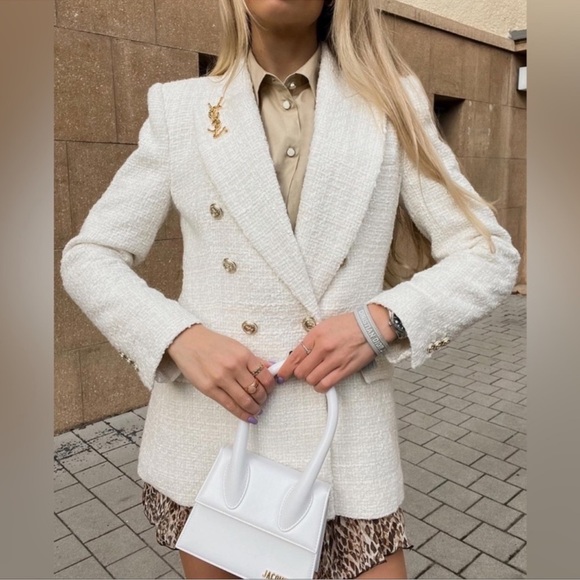 ZARA DOUBLE BREASTED TEXTURED BLAZER - Picture 1 of 11